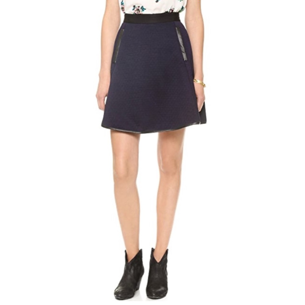 Madewell Navy Quilted Skater Skirt w/ Leather Trim